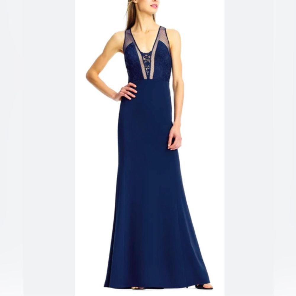 Nwt Aidan Mattox Lace Evening Ball Gown Women Size 10 Royal Blue Formal Cocktail